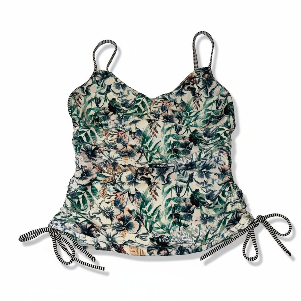 prAna Brina Print Shirred Adjustable Sides Tankini Swim Top Size Small
